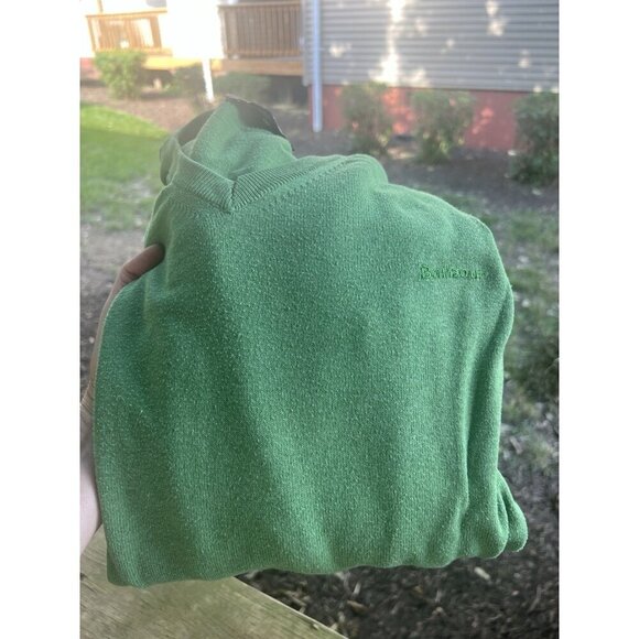 Vintage Barbour lightweight cotton v-neck sweater green sz XXL designer classic - Picture 2 of 9
